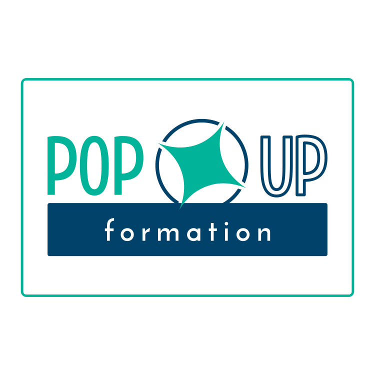 Logo de POP UP formation avec une étoile stylisée et le texte en deux couleurs .